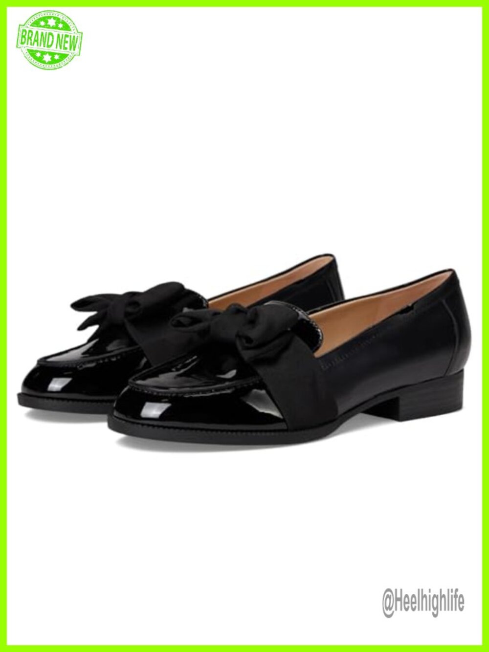 Bandolino Lindio Black Patent Loafer Bow Block Heel Slip-On